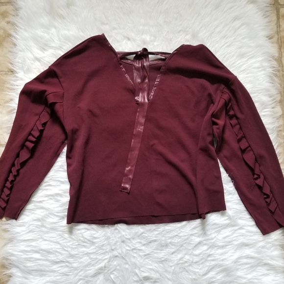 Zara Collection Burgandy Ruffle tie back Blouse - Picture 4 of 8